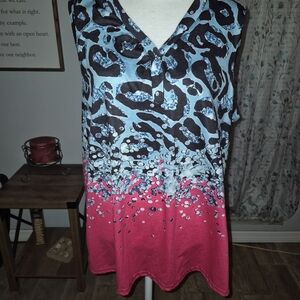 SHEIN Pink and Blue Graphic Sleeveless Blouse